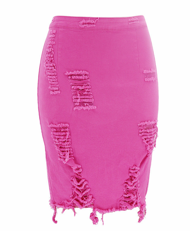 Hole bag hip skirt denim skirt