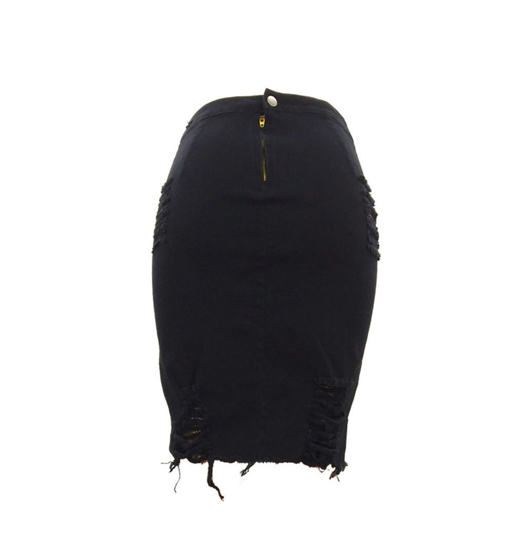 Hole bag hip skirt denim skirt